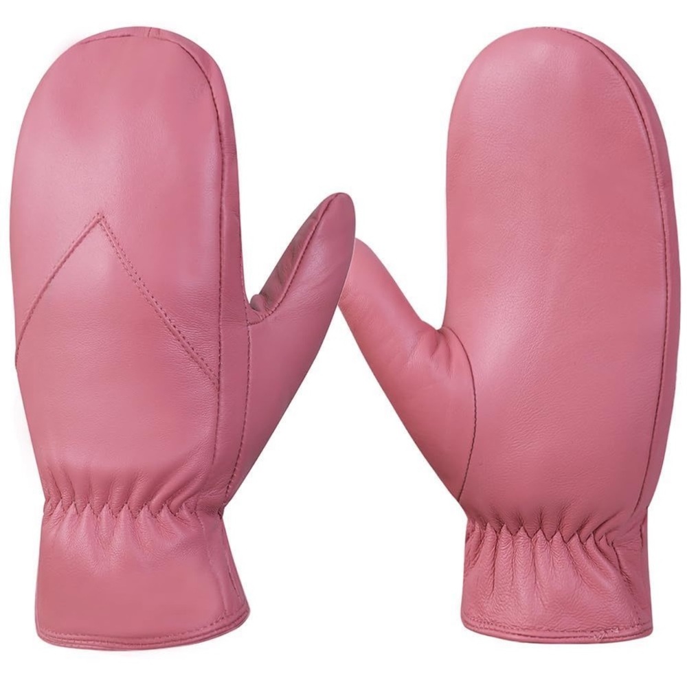 Women's Leather Mittens Warm Lambskin Mittens Winter Fleece Lined,pink new